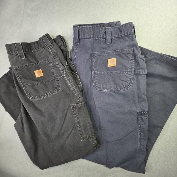 Carhartt Canvas Work Dungaree Pants Mens 40x32 Navy Black Loose Fit 2 Pair - Picture 1 of 14